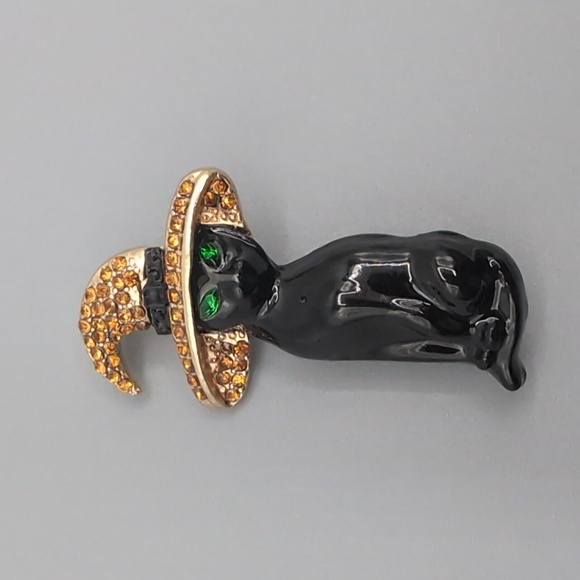 NWOT Statement Halloween Jewelry Black Cat Brooch with Black Cat Earrings - Picture 3 of 9
